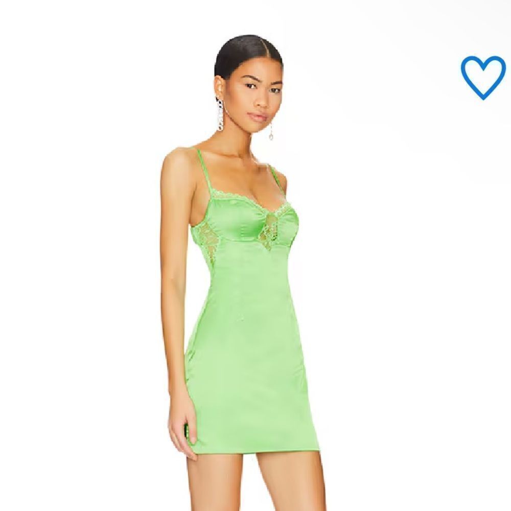 NWT Superdown Ava green mini dress satin slip lingerie strappy Revolve S - Picture 3 of 9